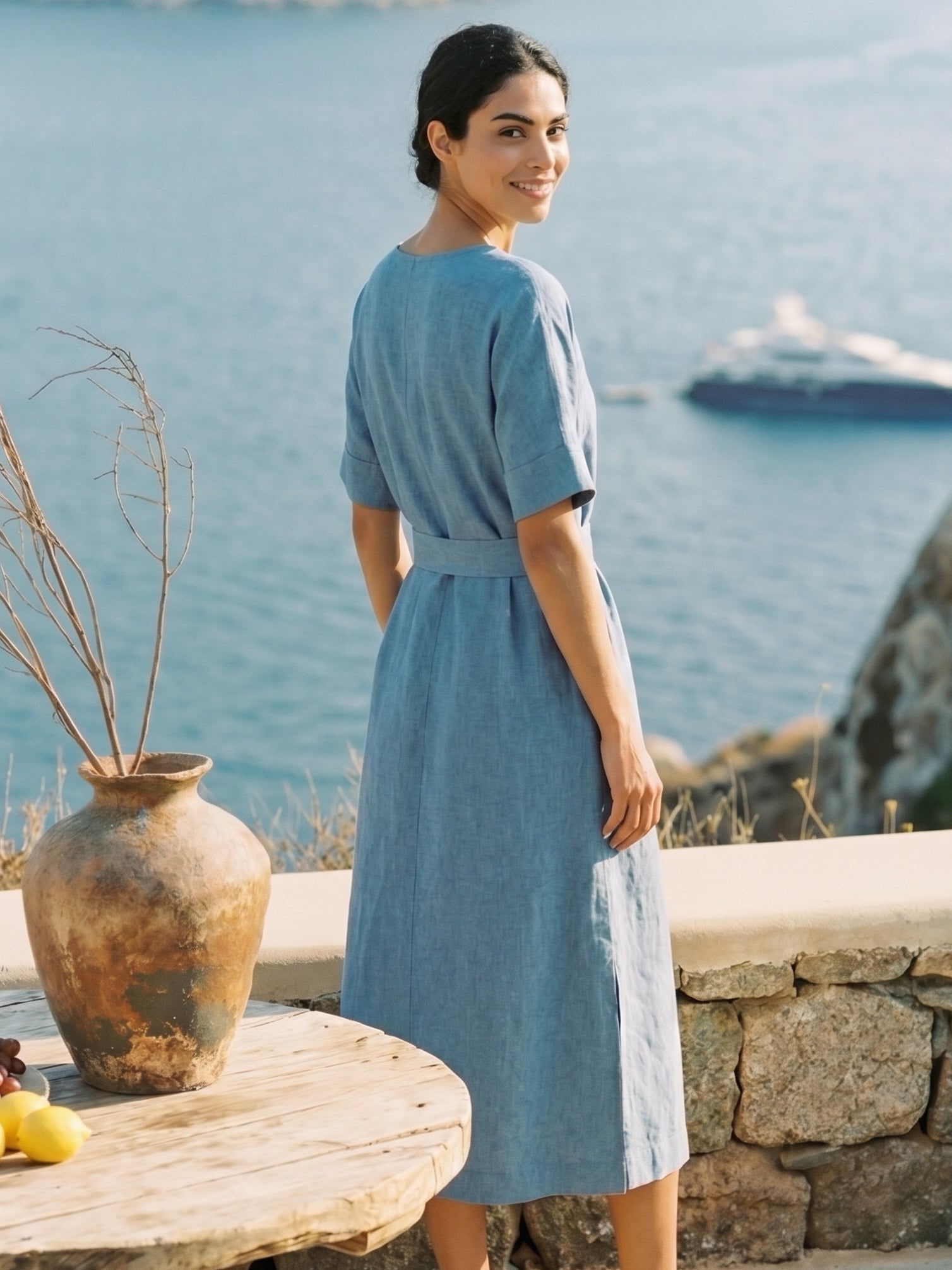 100% Linen Loose Fit Kimono Maxi Dress MADDIE by LINTICO