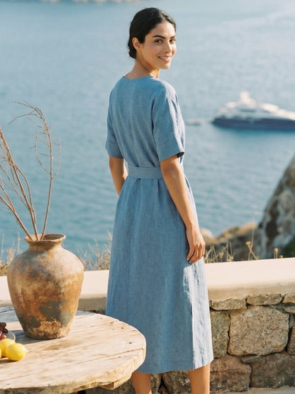 100% Linen Loose Fit Kimono Maxi Dress MADDIE by LINTICO