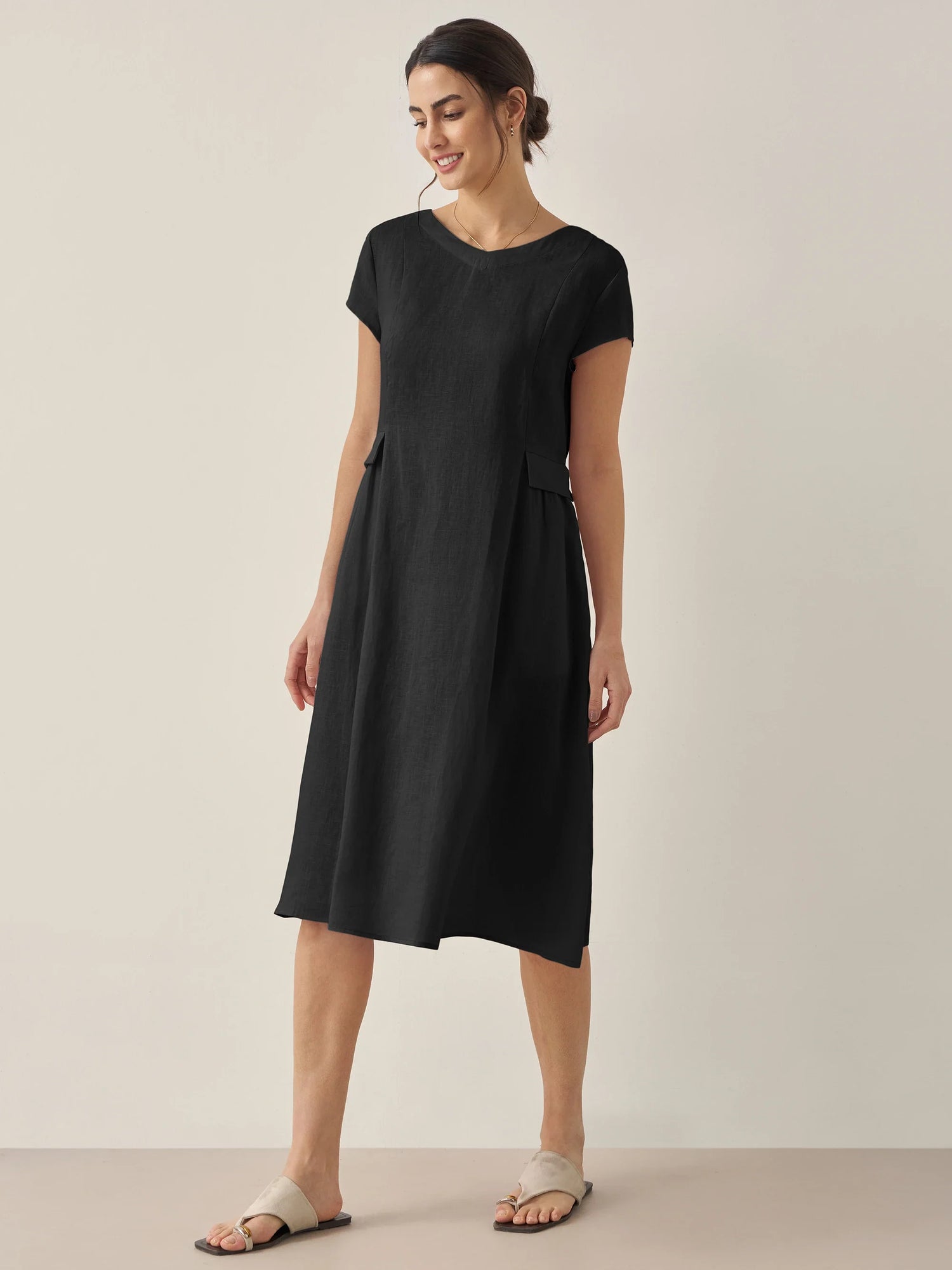 100% Linen Natural Summer V-Neck Dress ALEXA by LINTICO
