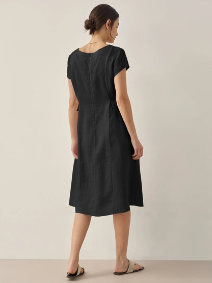 100% Linen Natural Summer V-Neck Dress ALEXA by LINTICO