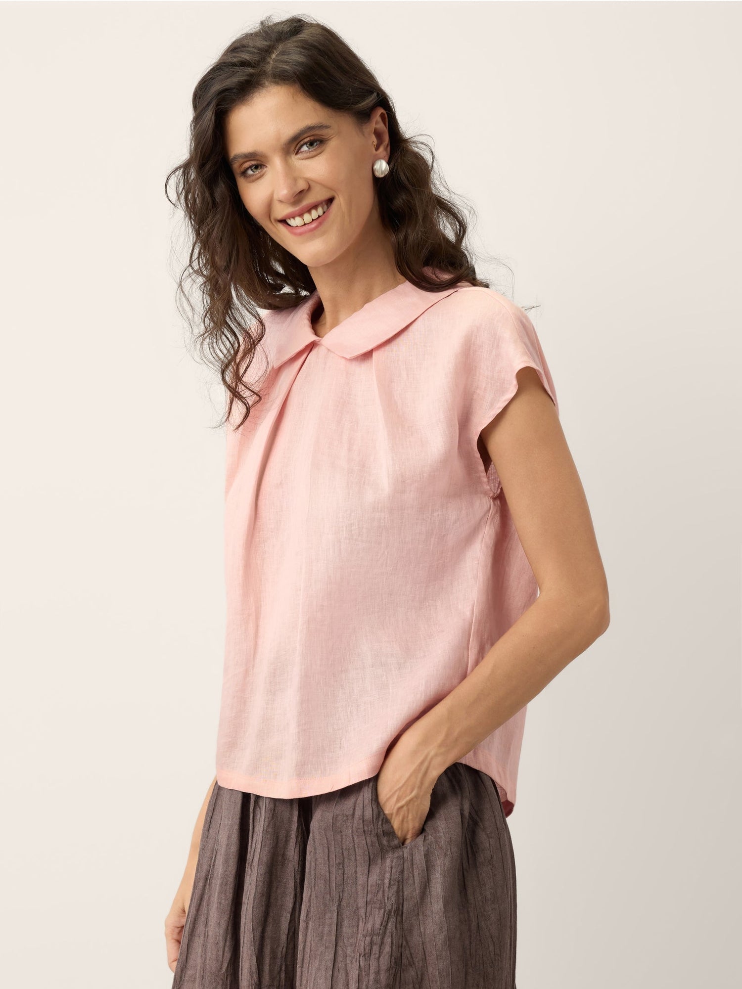100% Linen Peter-Pan Collar Pintuck Top MIRIAM by LINTICO
