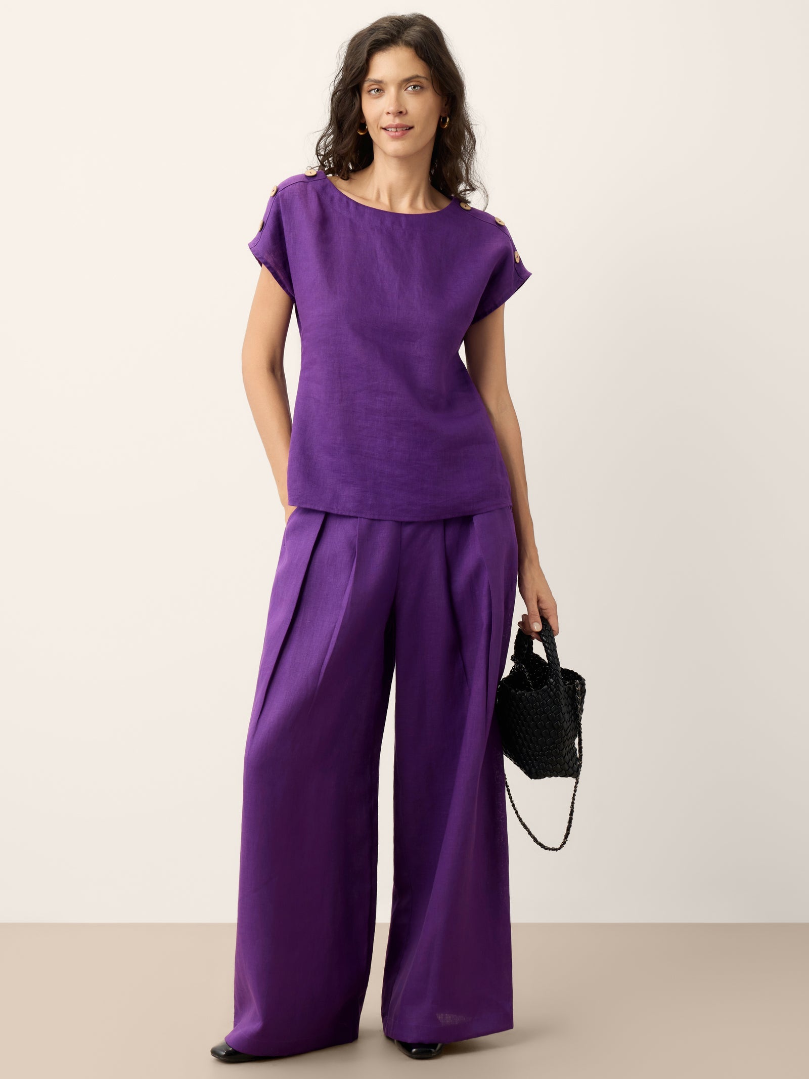 100% Linen Pleated Waist Wide Leg Pants LOUISA by LINTICO