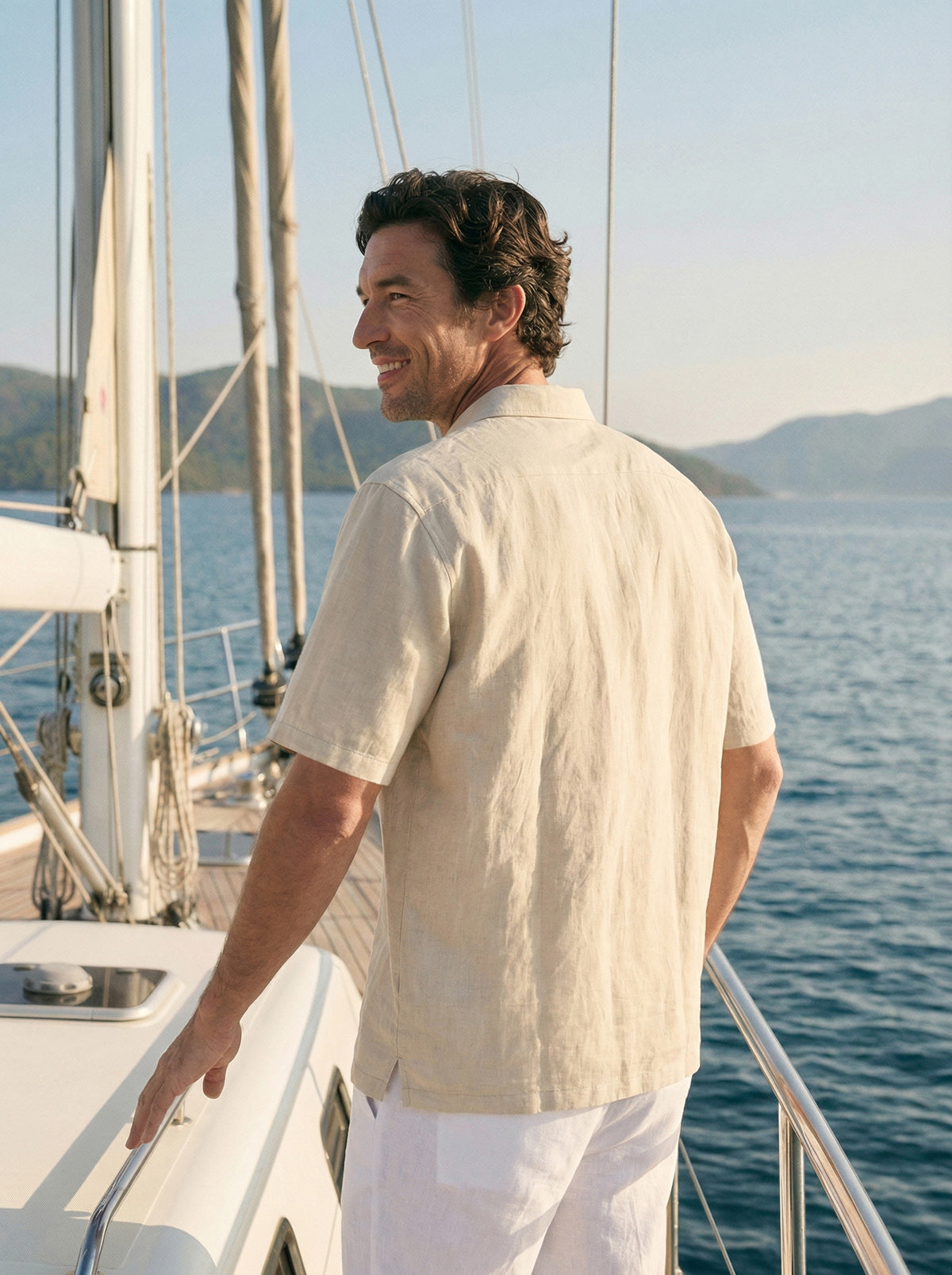 100% Linen Polo-Collar Short-Sleeve Shirt FREDERICK by LINTICO