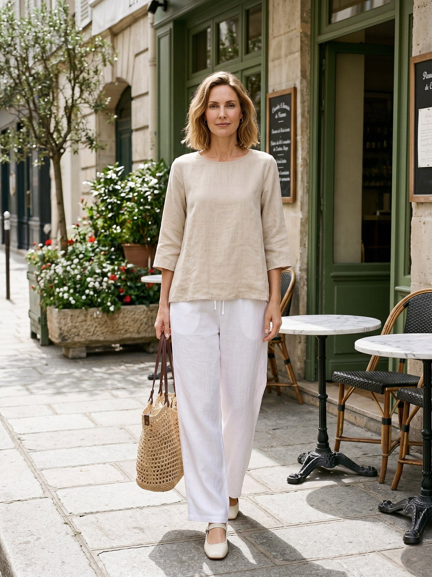 100% Linen Round Neck Asymmetrical Hem Top BRIANNA by LINTICO