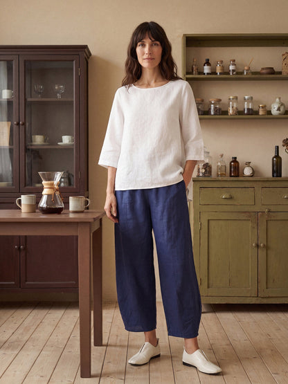100% Linen Round Neck Asymmetrical Hem Top BRIANNA by LINTICO