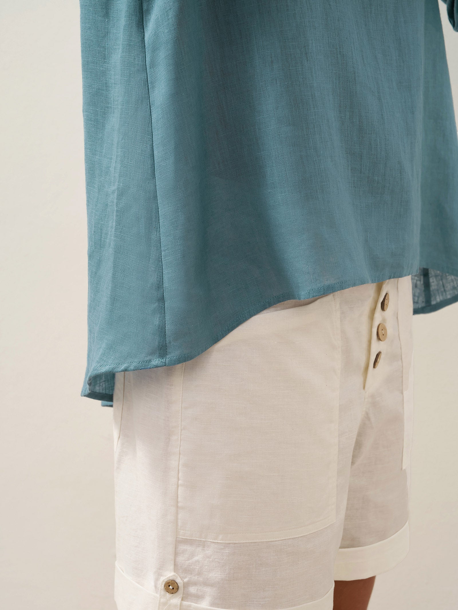 100% Linen Round Neck Asymmetrical Hem Top BRIANNA by LINTICO