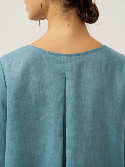 100% Linen Round Neck Asymmetrical Hem Top BRIANNA by LINTICO
