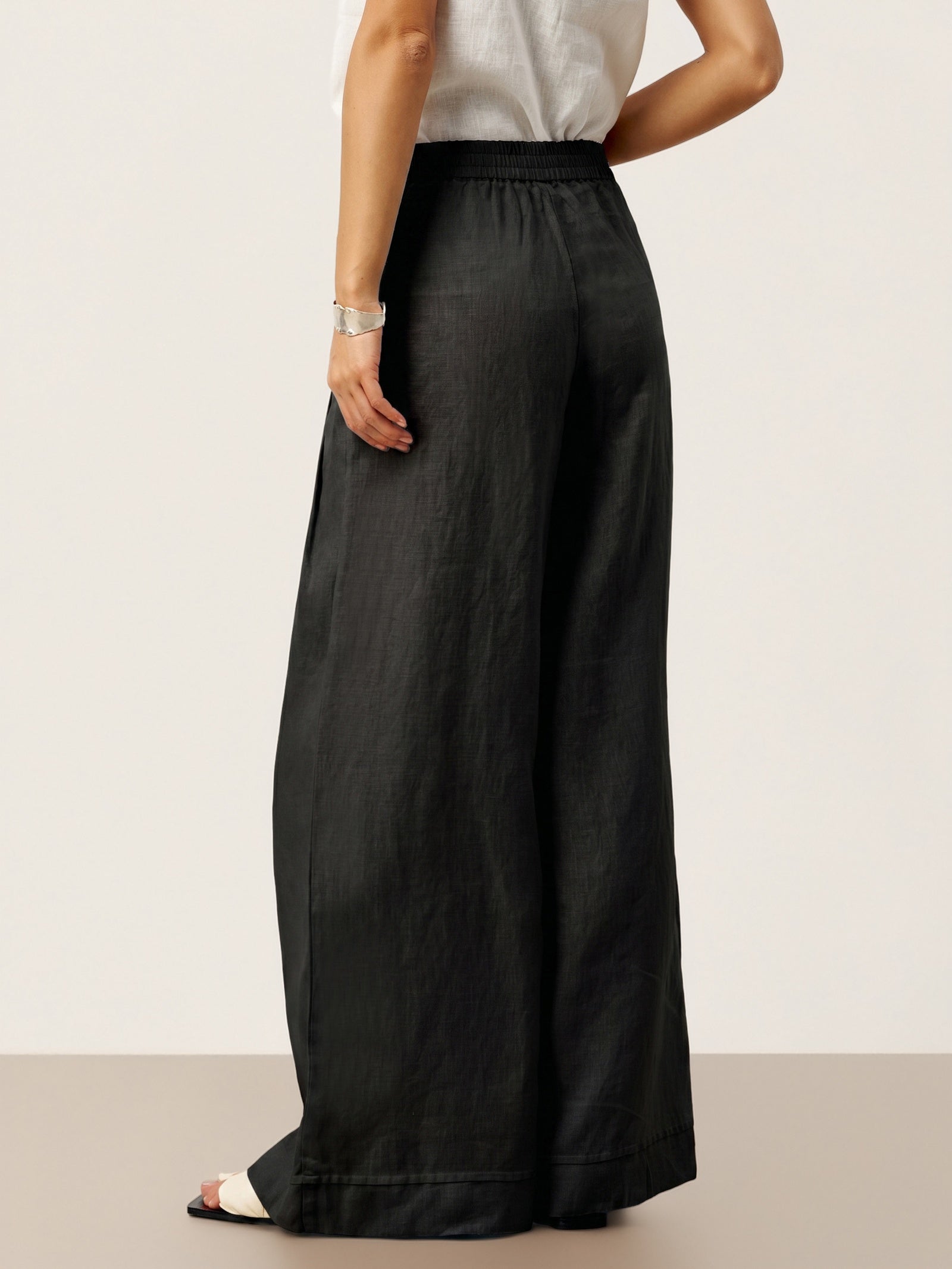 100% Linen Sculpted Pleat Elasticated Back Relaxed Pants VERIDIANA by LINTICO