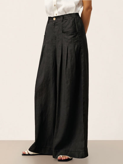 100% Linen Sculpted Pleat Elasticated Back Relaxed Pants VERIDIANA by LINTICO