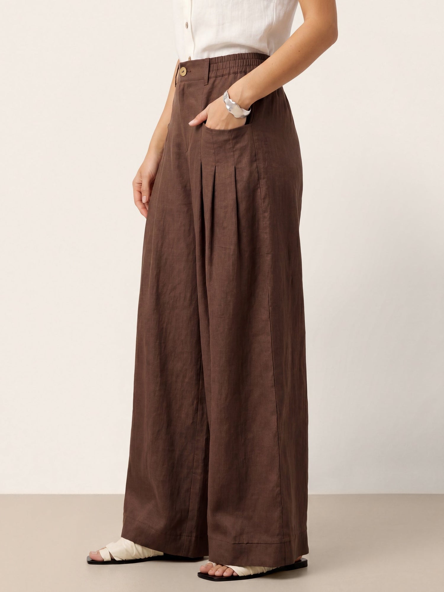 100% Linen Sculpted Pleat Elasticated Back Relaxed Pants VERIDIANA by LINTICO