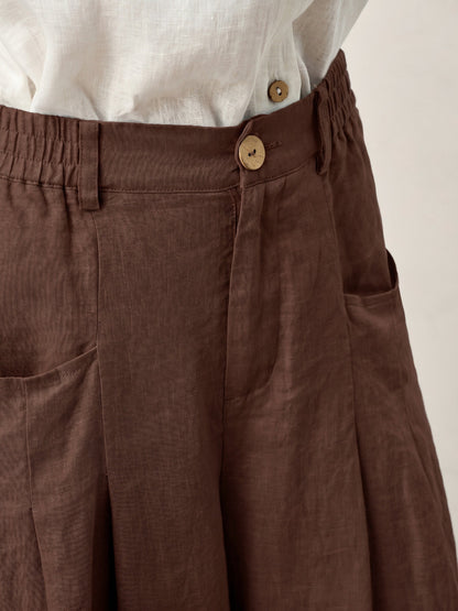 100% Linen Sculpted Pleat Elasticated Back Relaxed Pants VERIDIANA by LINTICO