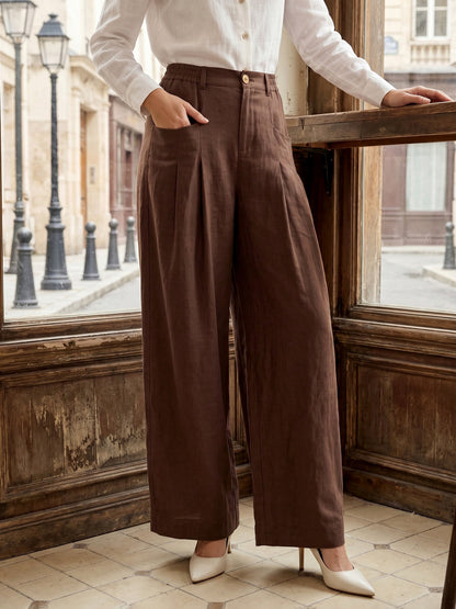 100% Linen Sculpted Pleat Elasticated Back Relaxed Pants VERIDIANA by LINTICO