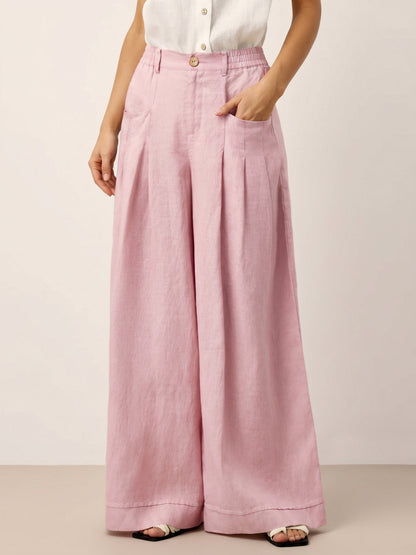 100% Linen Sculpted Pleat Elasticated Back Relaxed Pants VERIDIANA by LINTICO