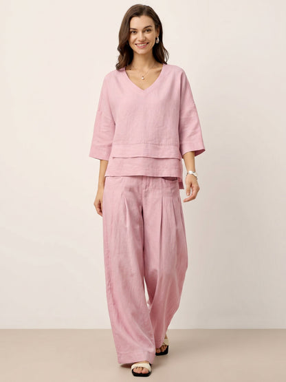 100% Linen Sculpted Pleat Elasticated Back Relaxed Pants VERIDIANA by LINTICO