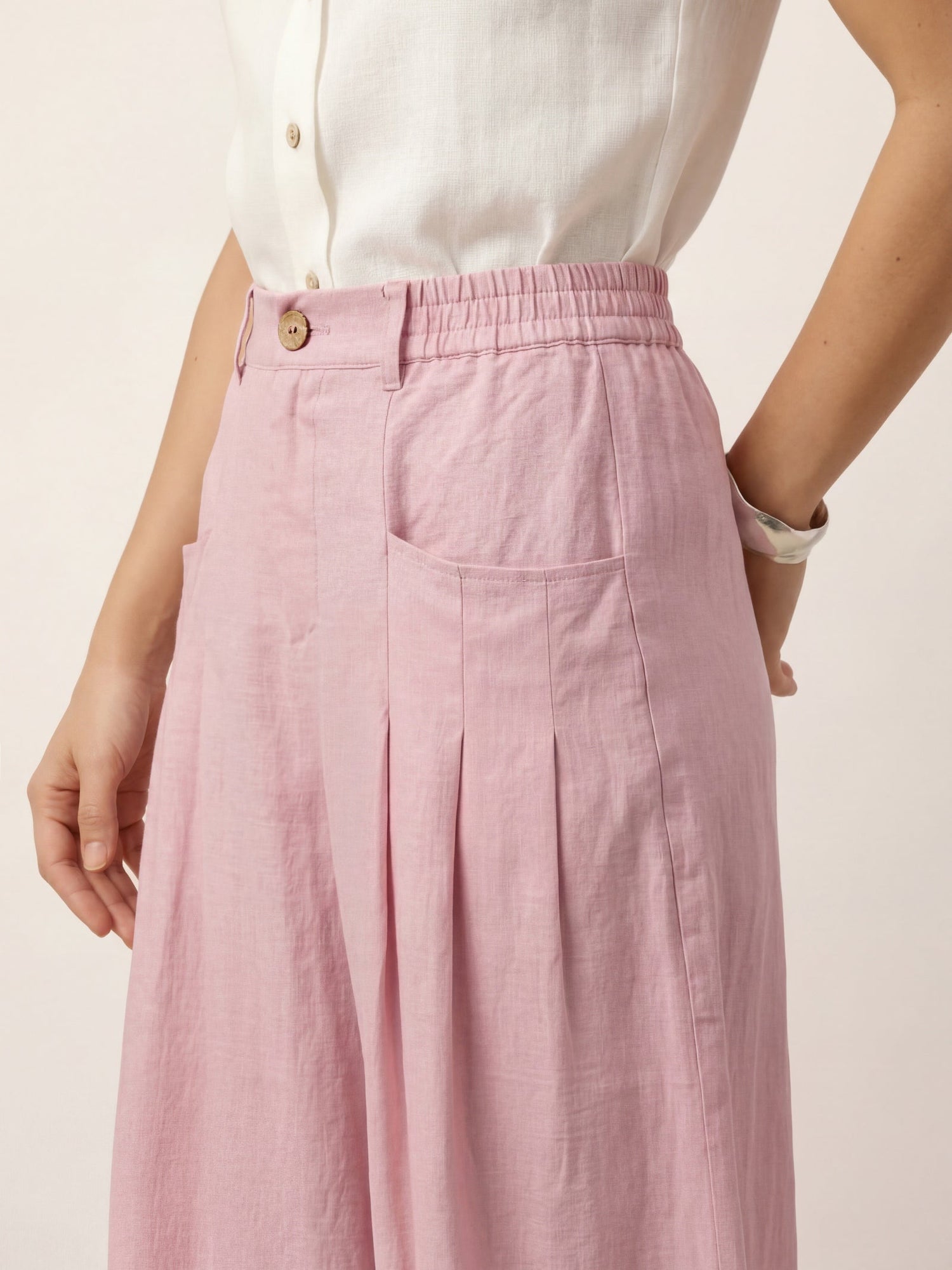 100% Linen Sculpted Pleat Elasticated Back Relaxed Pants VERIDIANA by LINTICO