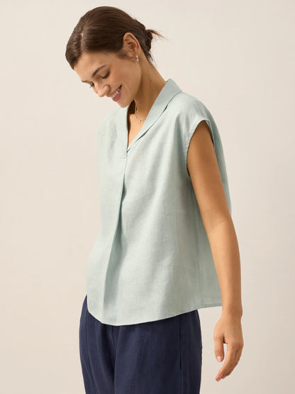 100% Linen Shawl V-Neck Cap Sleeves Top ELARA by LINTICO