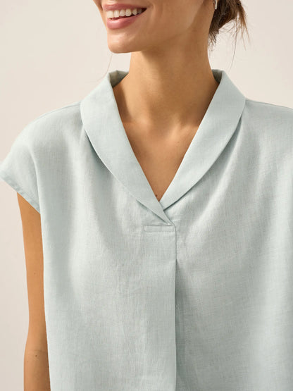 100% Linen Shawl V-Neck Cap Sleeves Top ELARA by LINTICO