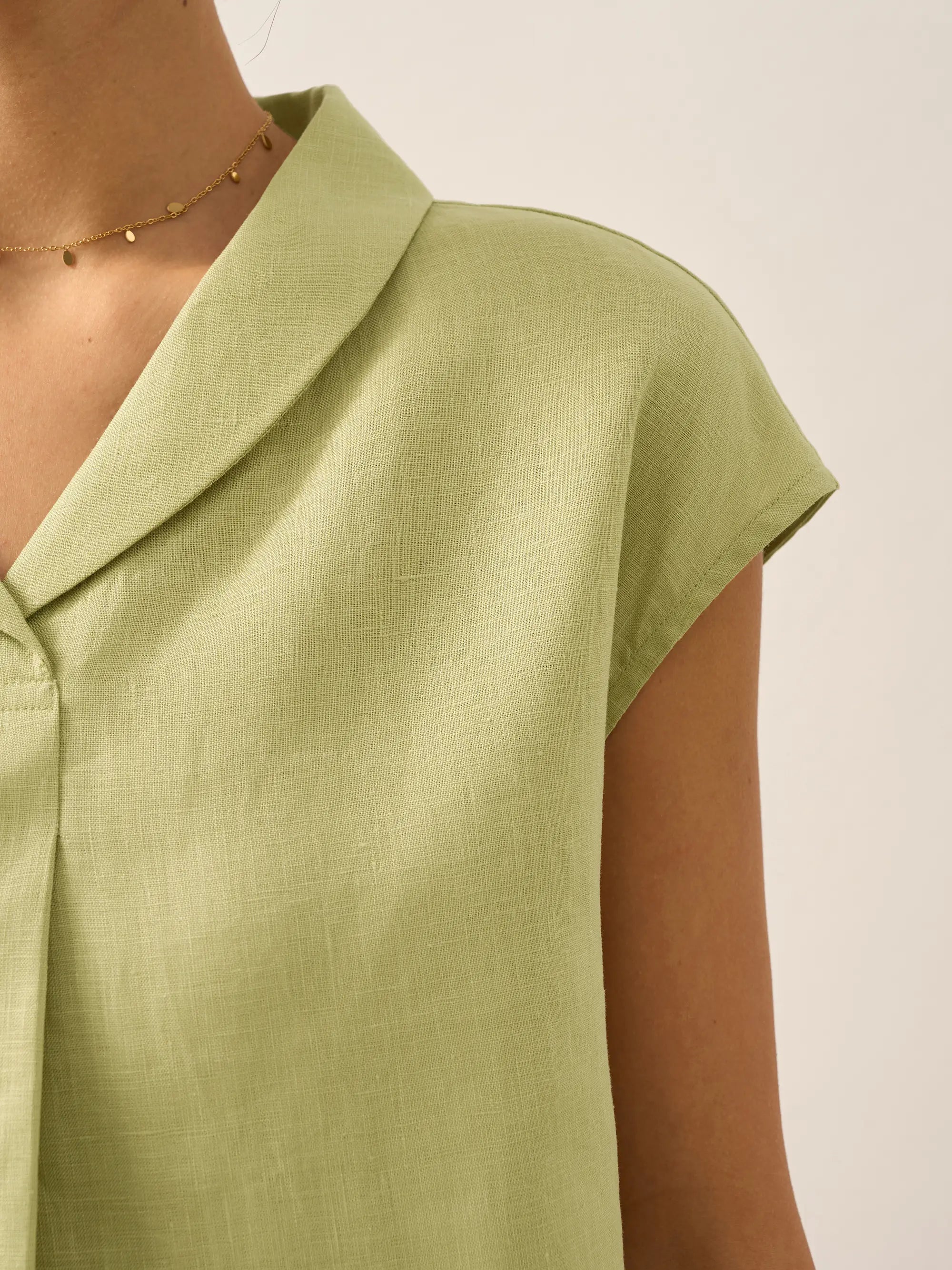 100% Linen Shawl V-Neck Cap Sleeves Top ELARA by LINTICO
