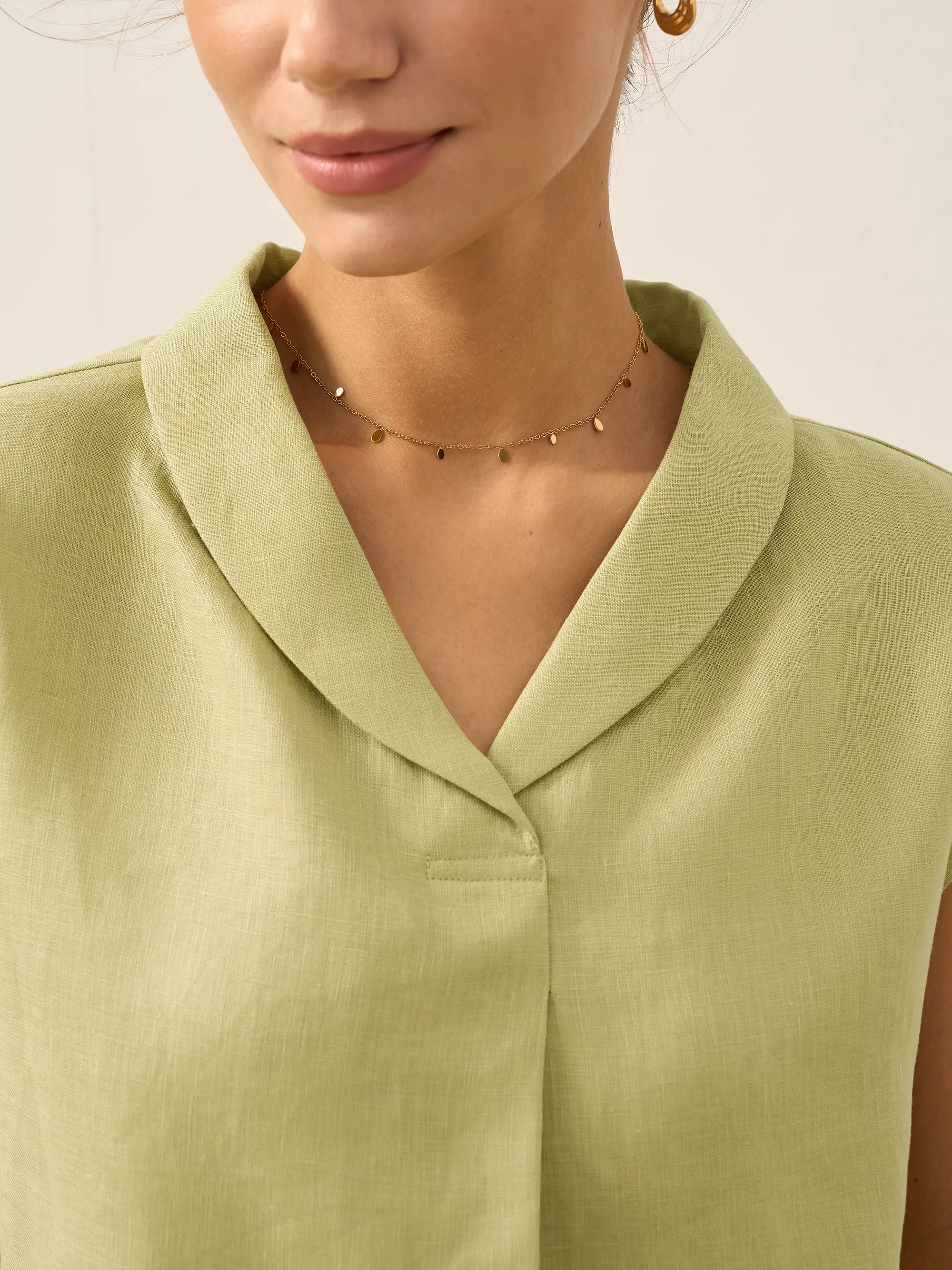 100% Linen Shawl V-Neck Cap Sleeves Top ELARA by LINTICO