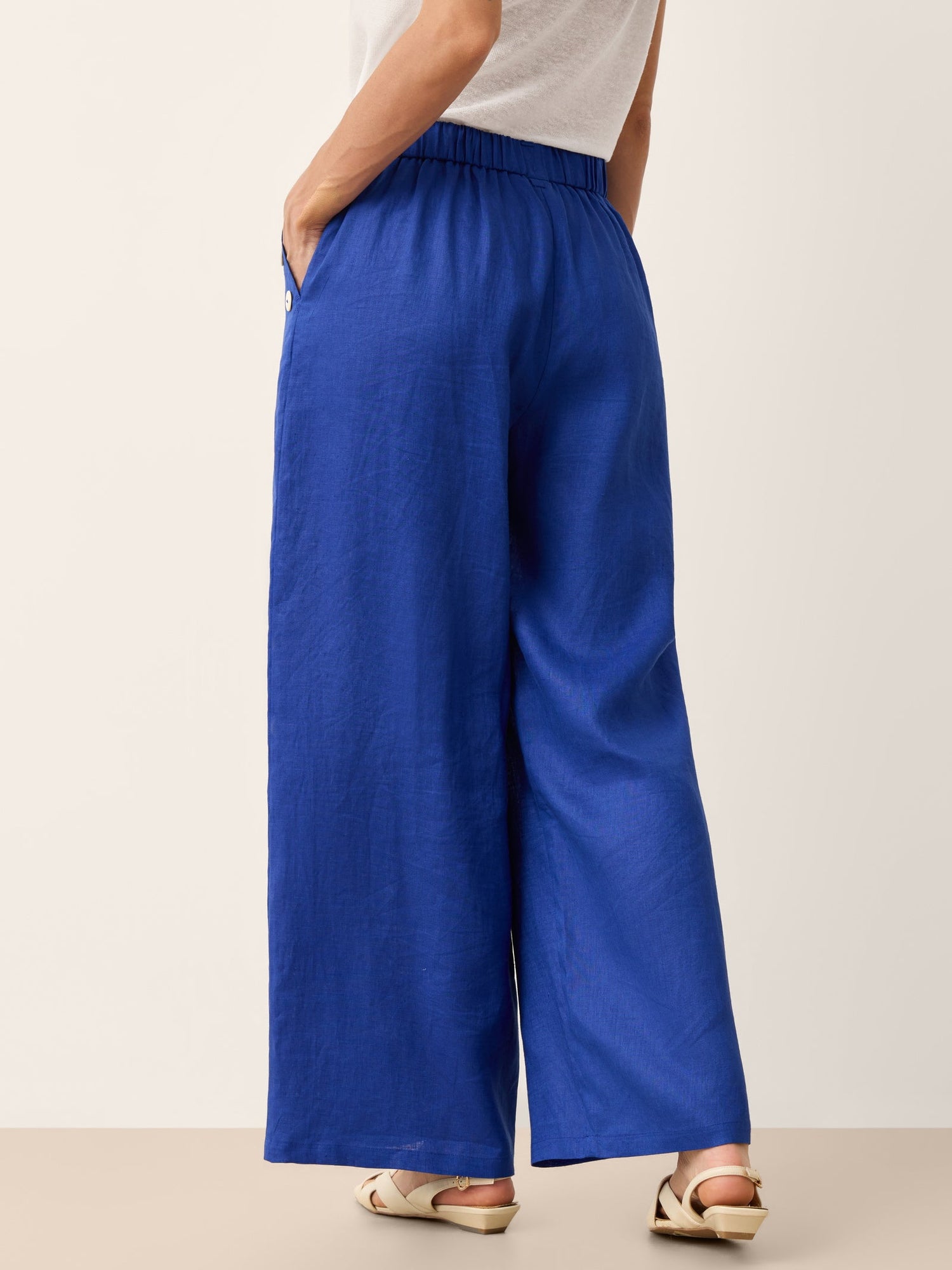 100% Linen Shell Button Elasticated Back Wide-Leg Pants IONE by LINTICO