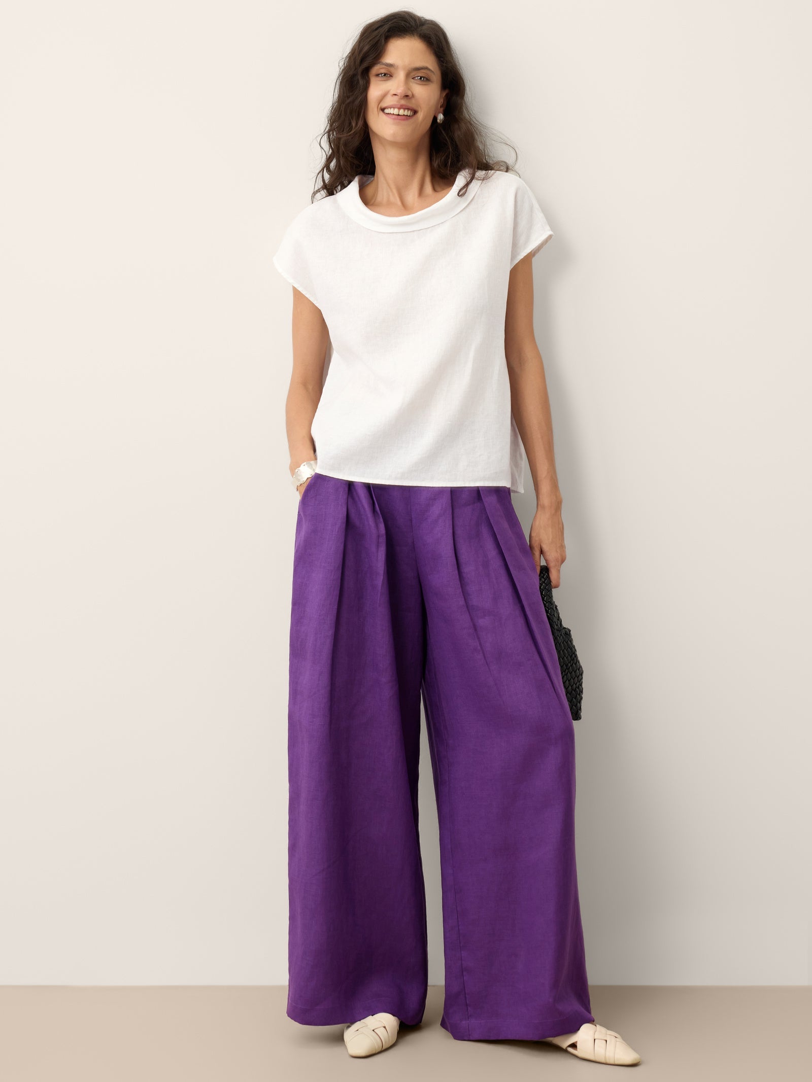 100% Linen Soft-Fold Collar Shell Button Top SABINE by LINTICO