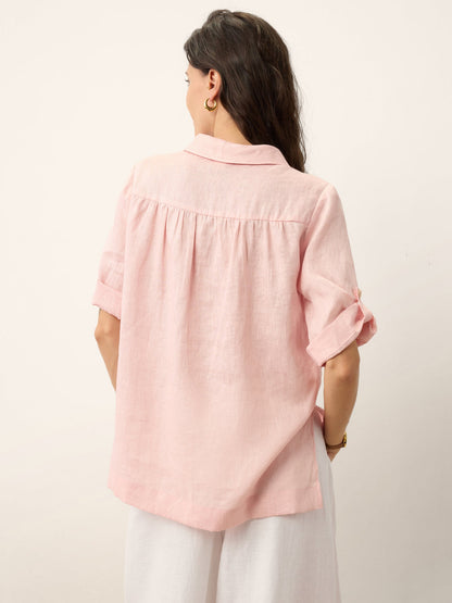 100% Linen Soft Collar Tab Sleeve Top OLGA by LINTICO