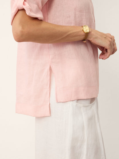 100% Linen Soft Collar Tab Sleeve Top OLGA by LINTICO