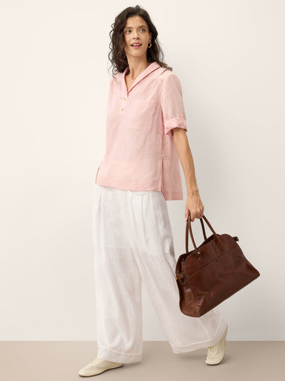 100% Linen Soft Collar Tab Sleeve Top OLGA by LINTICO
