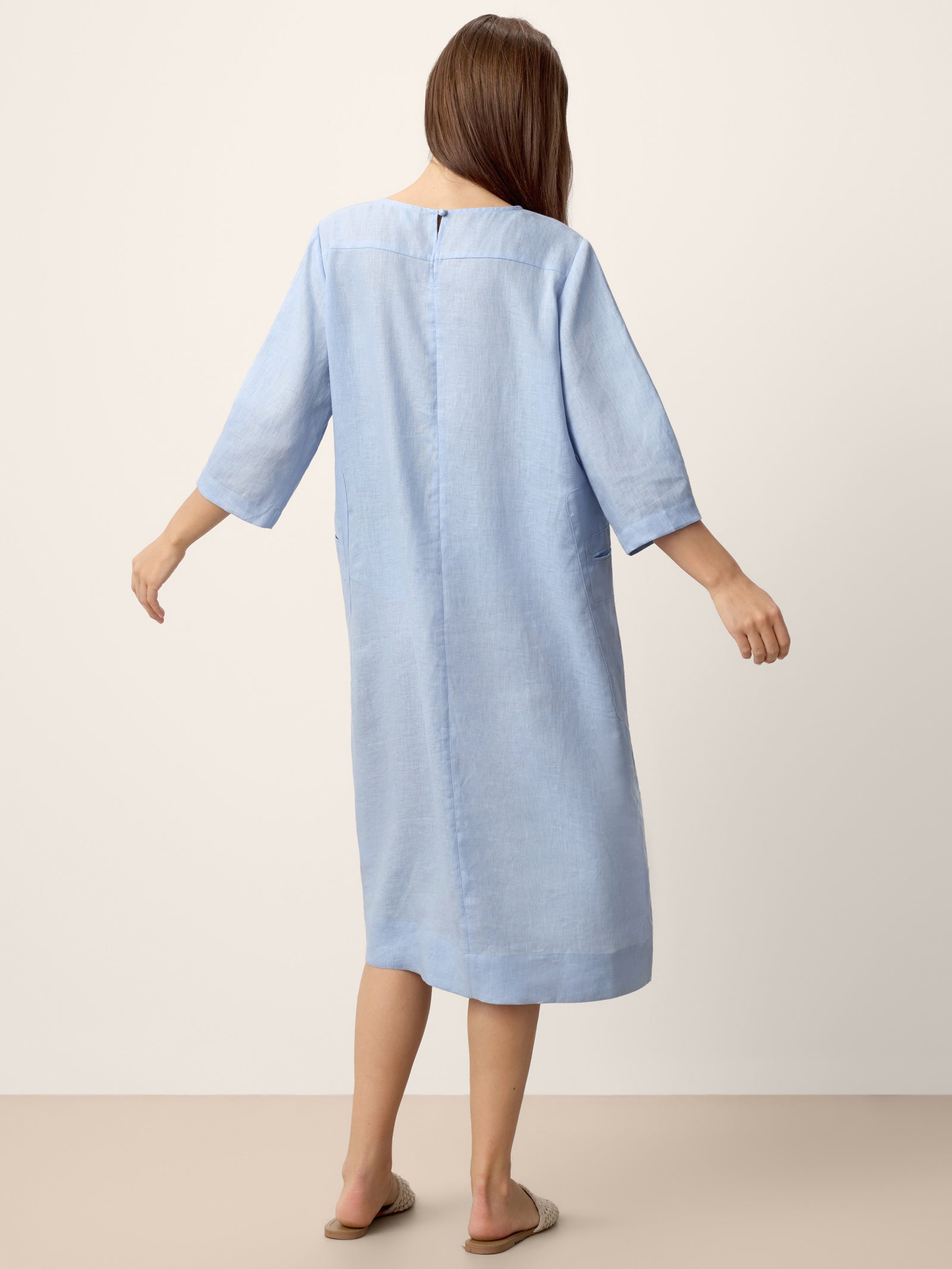 100% Linen Split-Neck Patch-Pocket Mini Dress KALINA by LINTICO