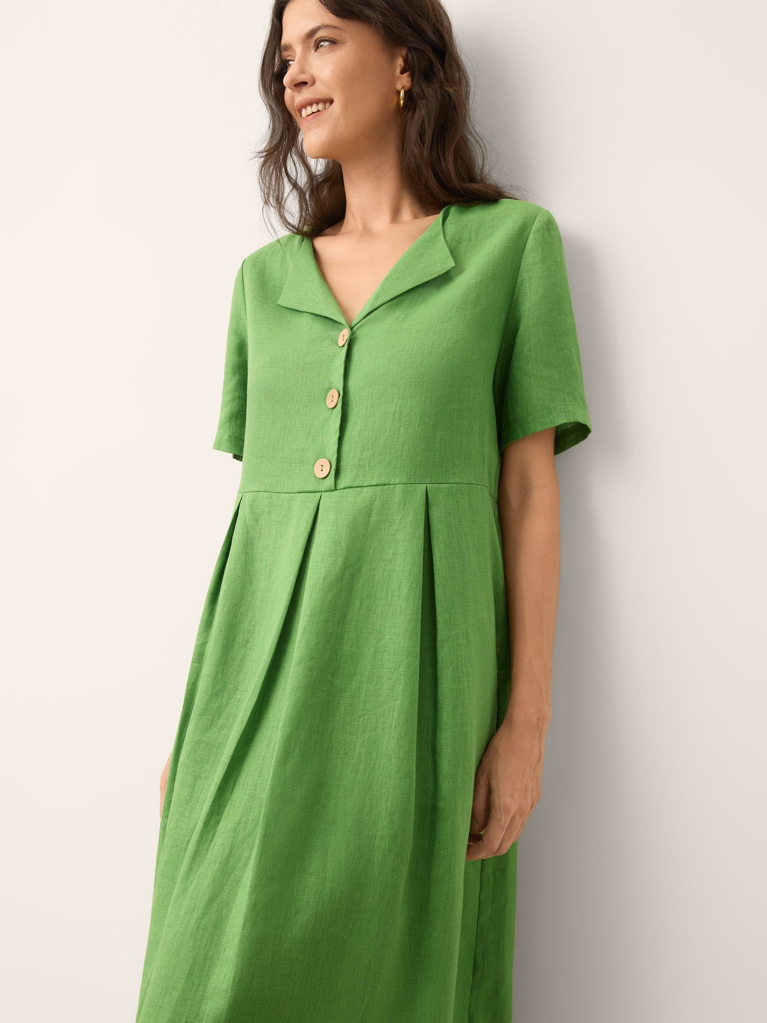 100% Linen Split Neck Button Detail Midi Dress SERAPHINE by LINTICO