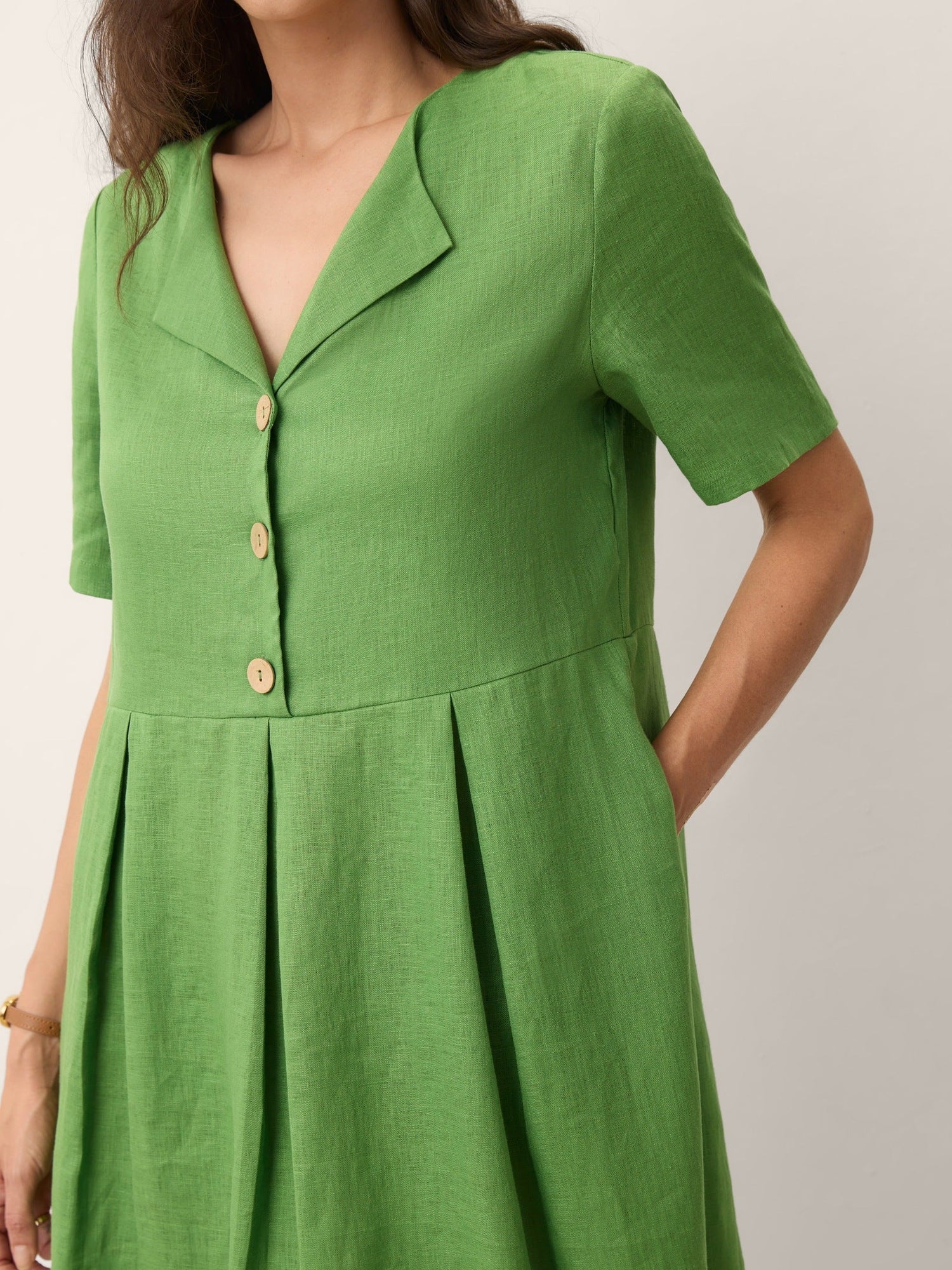 100% Linen Split Neck Button Detail Midi Dress SERAPHINE by LINTICO