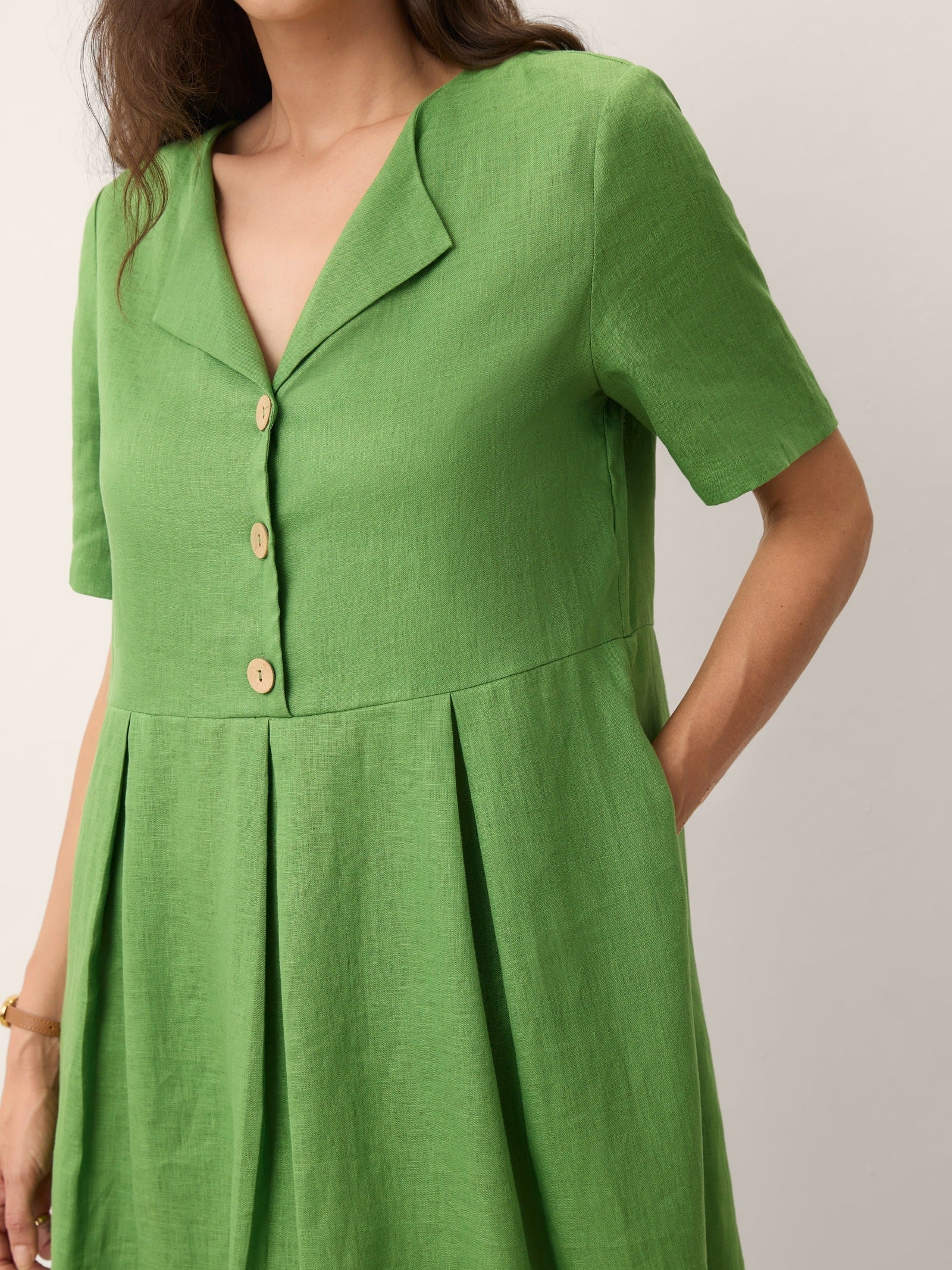 100% Linen Split Neck Button Detail Midi Dress SERAPHINE by LINTICO
