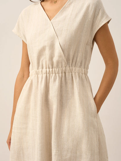 100% Linen Striped Elastic-Waist Mini Dress ARIA by LINTICO