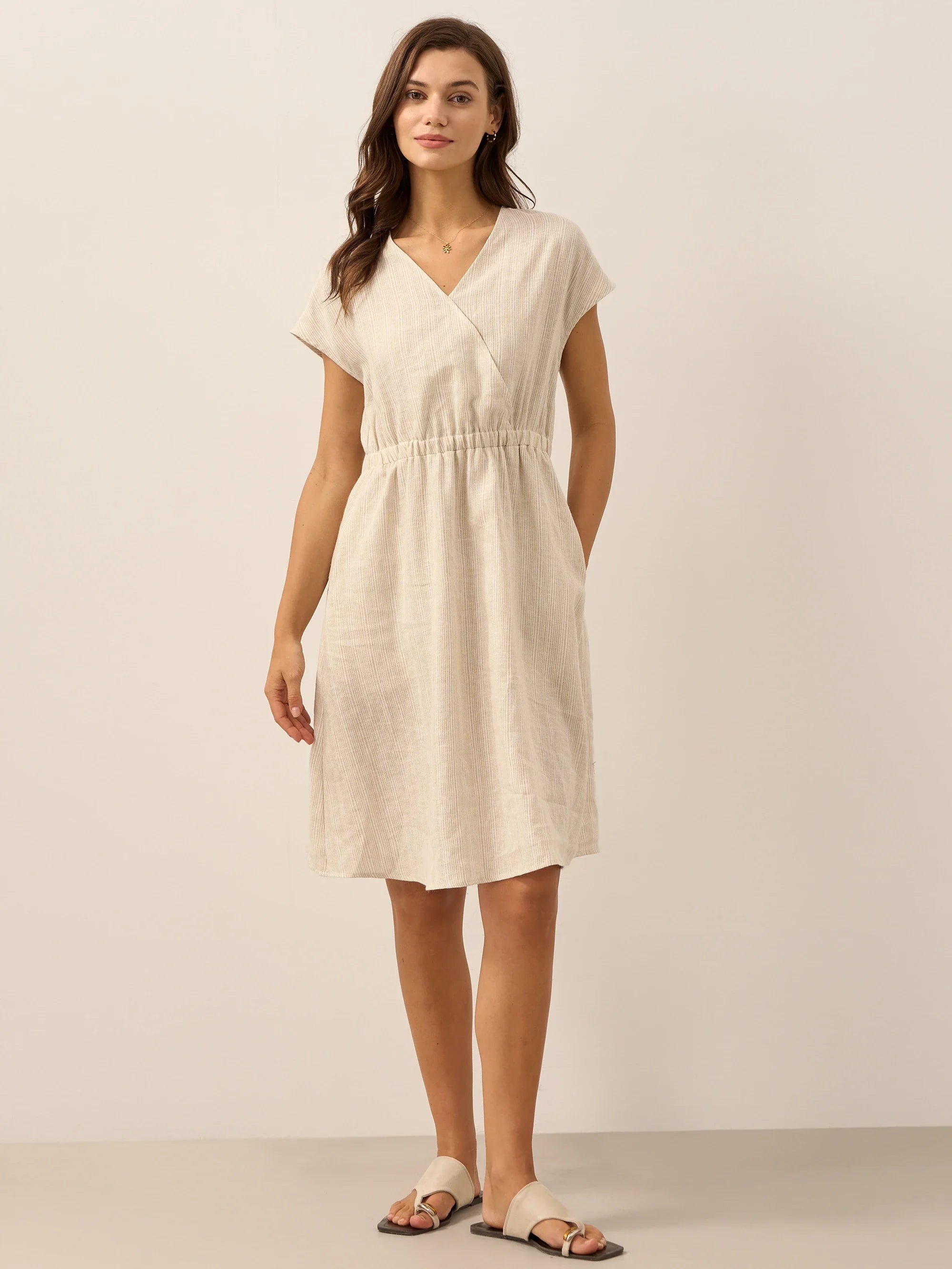 100% Linen Striped Elastic-Waist Mini Dress ARIA by LINTICO