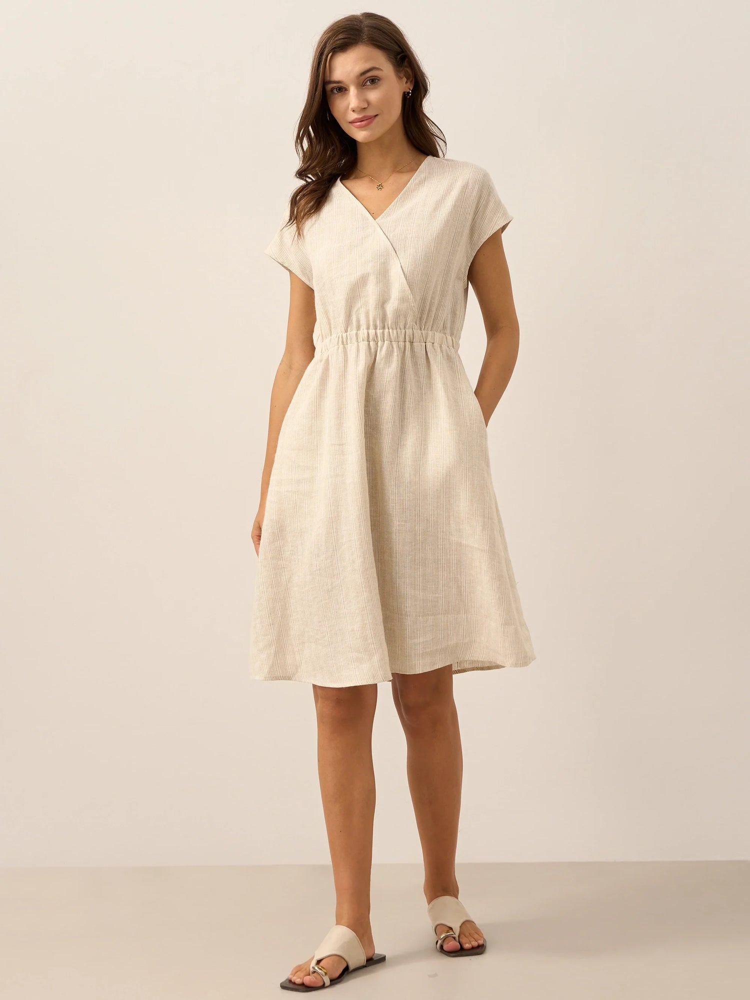 100% Linen Striped Elastic-Waist Mini Dress ARIA by LINTICO