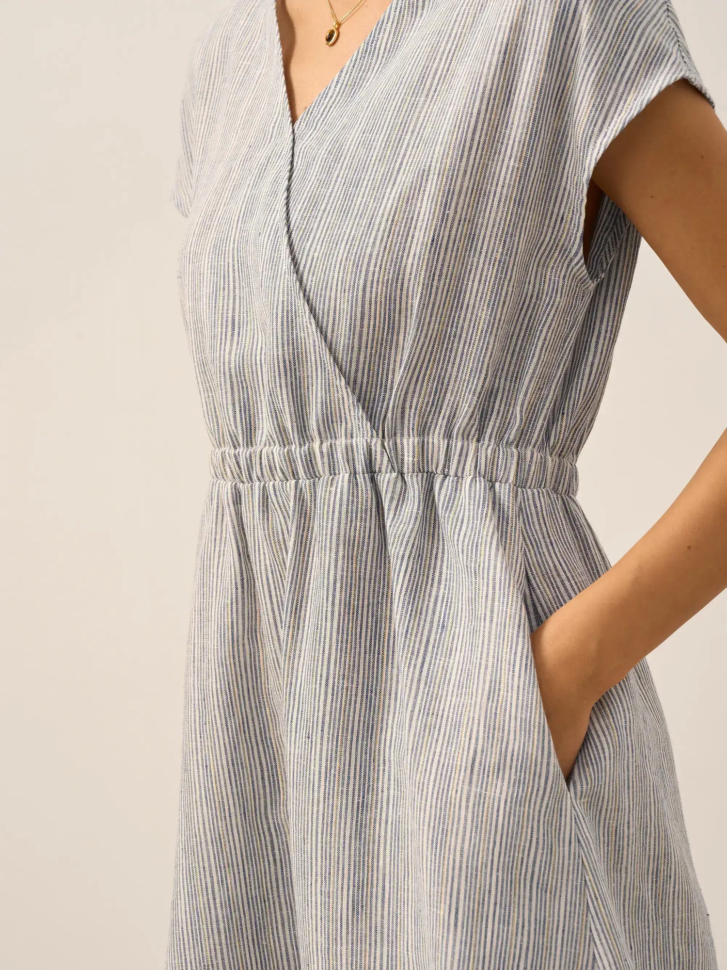 100% Linen Striped Elastic-Waist Mini Dress ARIA by LINTICO