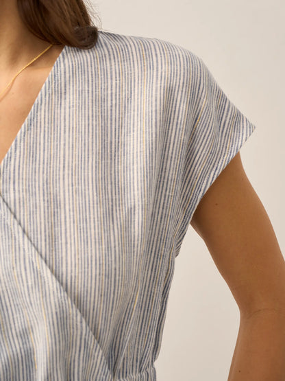 100% Linen Striped Elastic-Waist Mini Dress ARIA by LINTICO