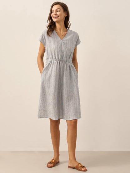 100% Linen Striped Elastic-Waist Mini Dress ARIA by LINTICO