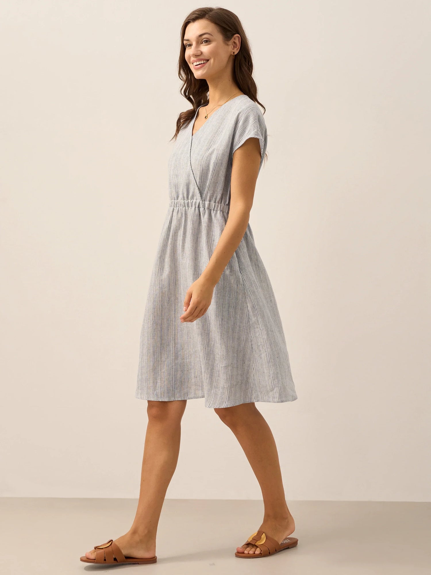 100% Linen Striped Elastic-Waist Mini Dress ARIA by LINTICO