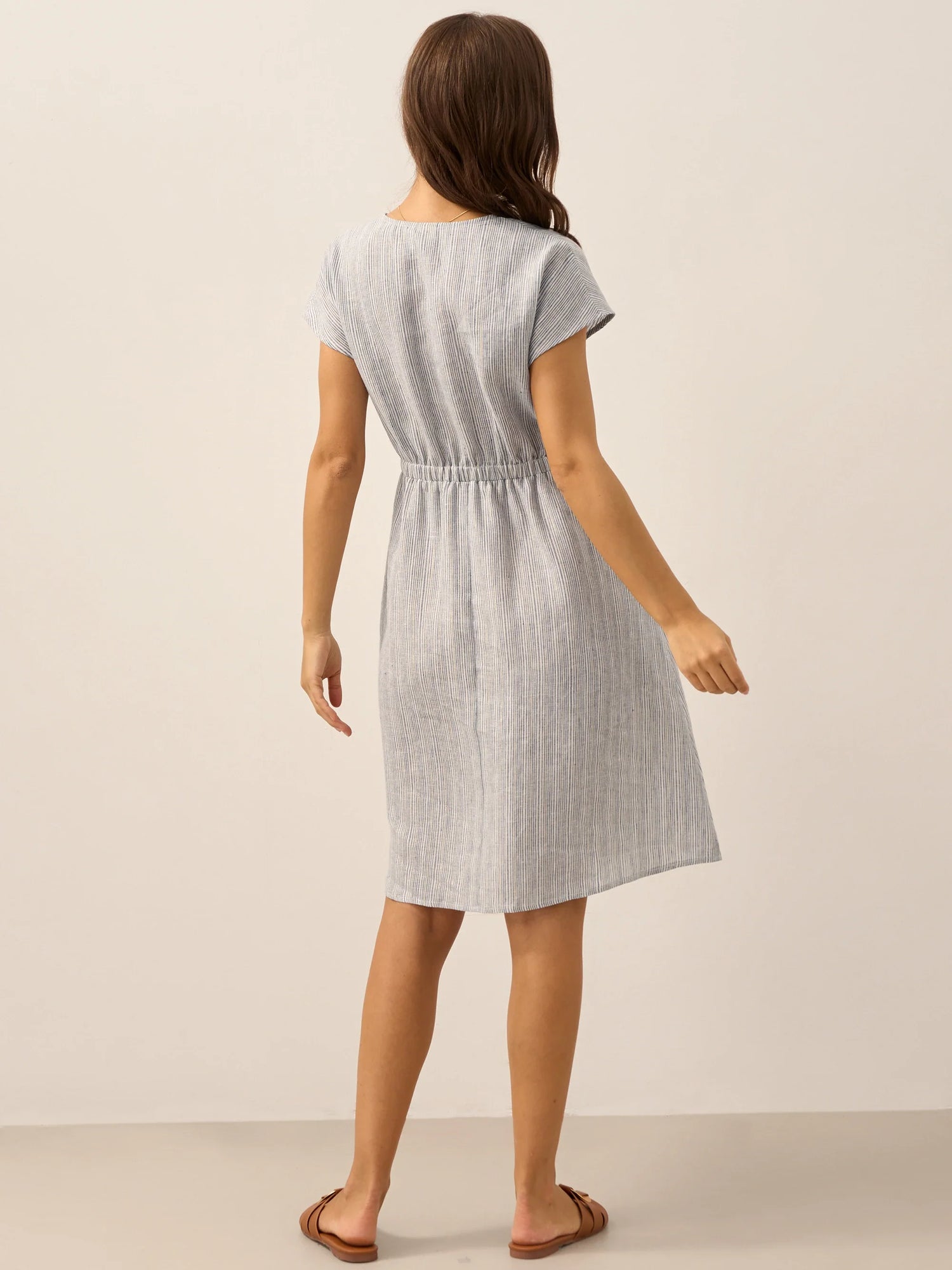 100% Linen Striped Elastic-Waist Mini Dress ARIA by LINTICO