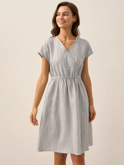100% Linen Striped Elastic-Waist Mini Dress ARIA by LINTICO