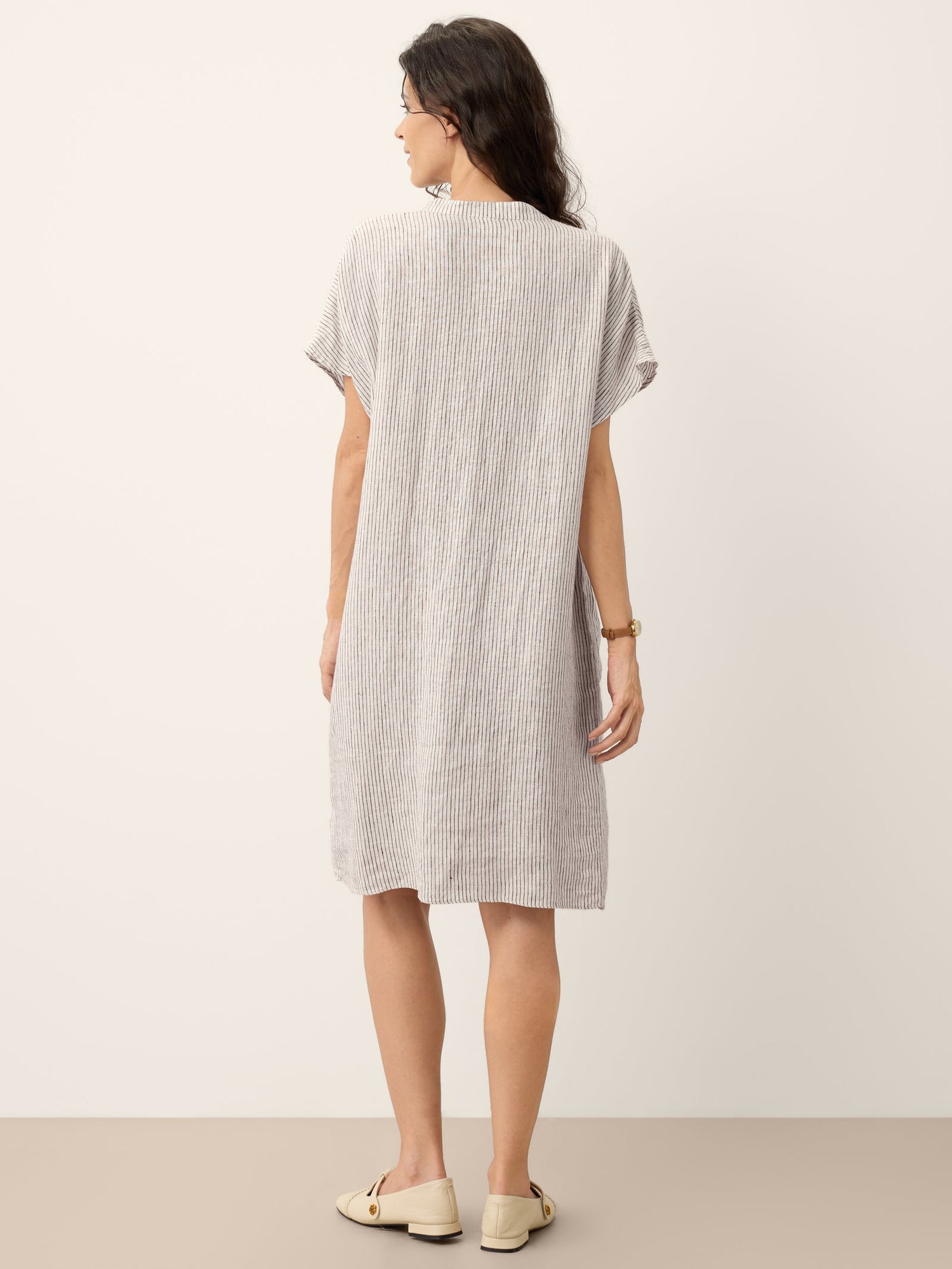 100% Linen Striped Ruffle Placket Shirt Dress GLORIA by LINTICO