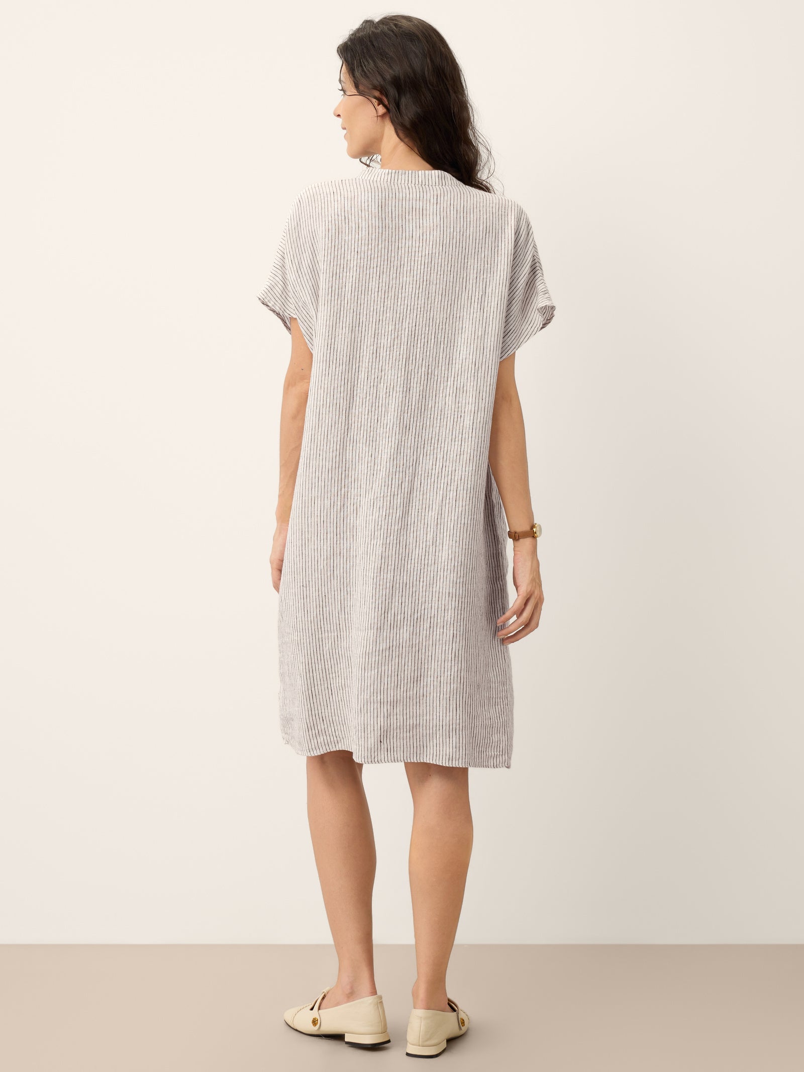 100% Linen Striped Ruffle Placket Shirt Dress GLORIA by LINTICO