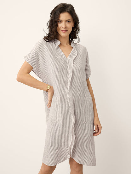 100% Linen Striped Ruffle Placket Shirt Dress GLORIA by LINTICO