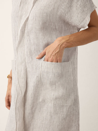 100% Linen Striped Ruffle Placket Shirt Dress GLORIA by LINTICO