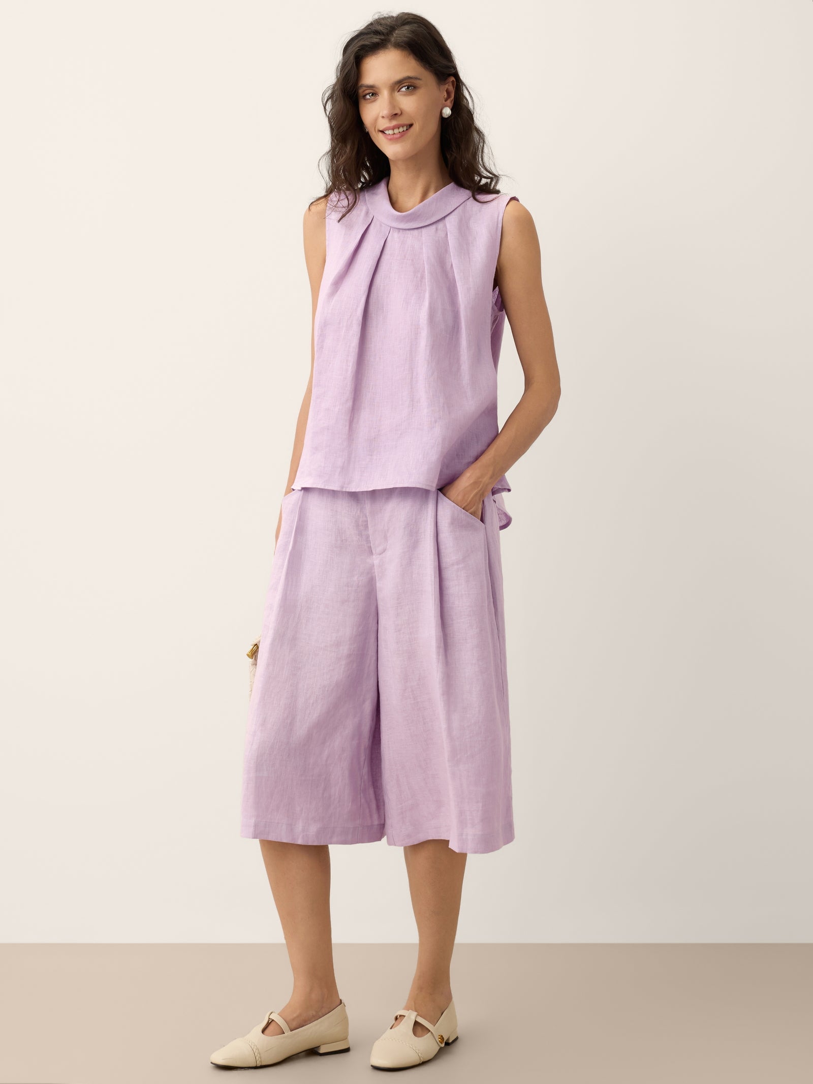 100% Linen Structured Collar Sleeveless Blouse BLAIR by LINTICO