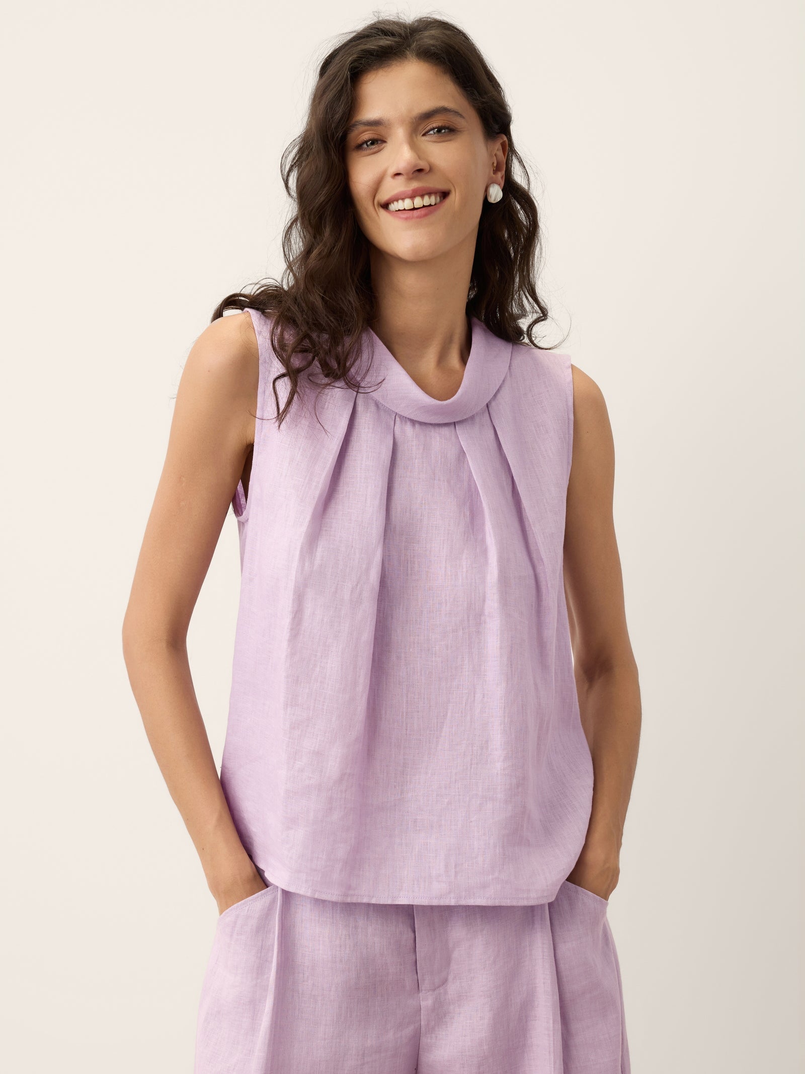 100% Linen Structured Collar Sleeveless Blouse BLAIR by LINTICO