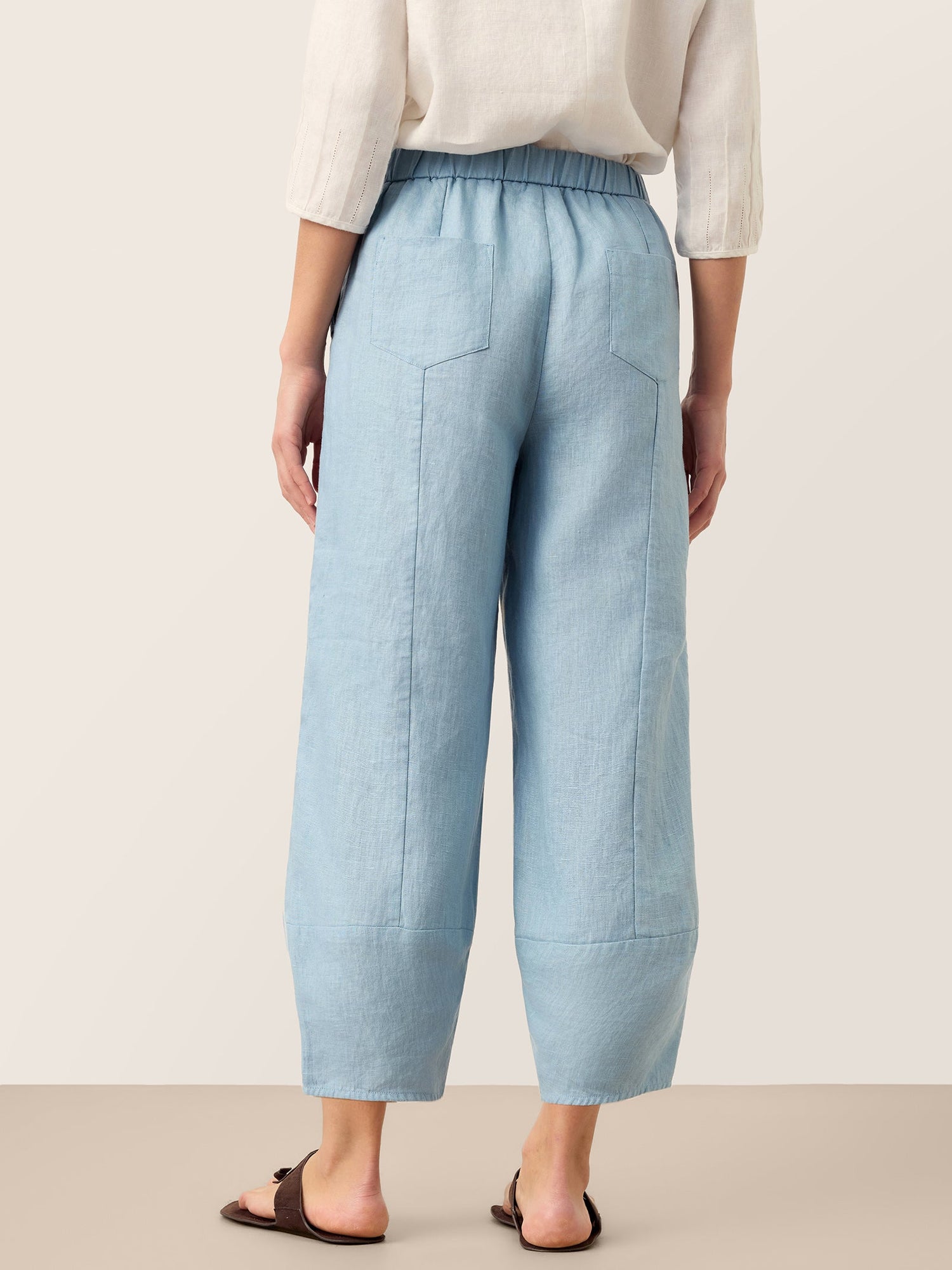 100% Linen Tapered Cropped Pull-On Trousers LORETTA by LINTICO