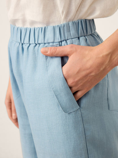 100% Linen Tapered Cropped Pull-On Trousers LORETTA by LINTICO