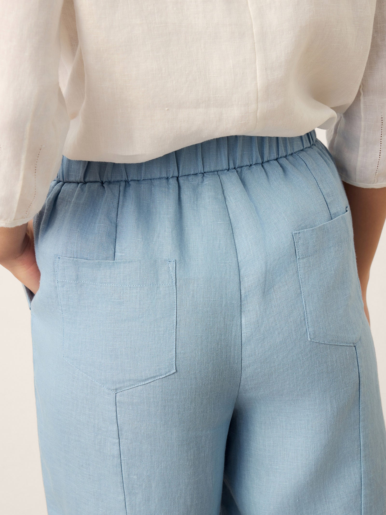 100% Linen Tapered Cropped Pull-On Trousers LORETTA by LINTICO